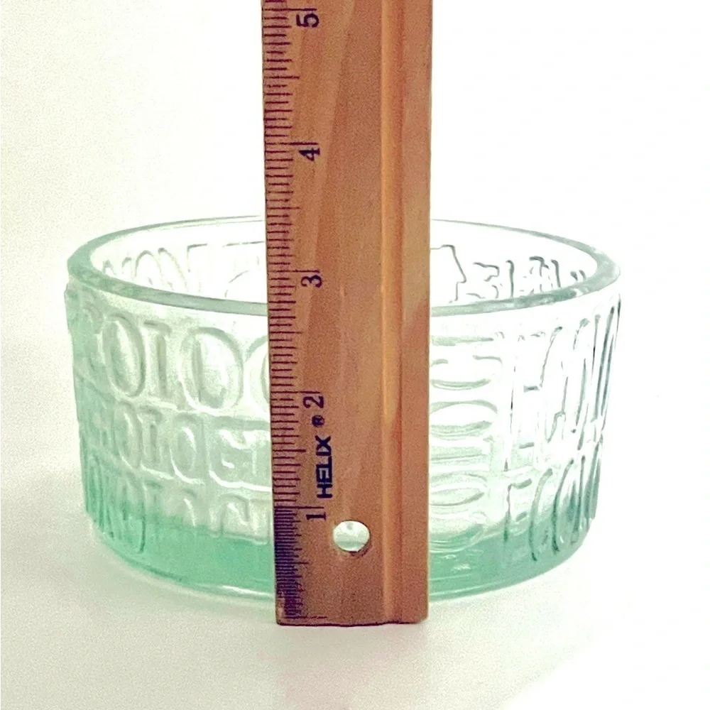 Vidreco Recycled Glass Bowl Embossed Ecologic Multi-Language Green Aqua 5x2.75”